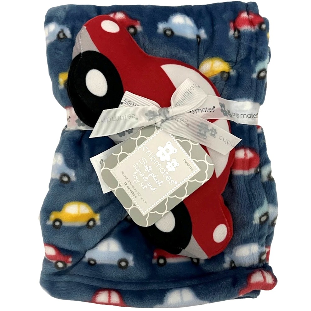 Cribmates Plush Car Baby Blanket Toy Set Blue Red Soft Fleece Boy Crib Mates NWT